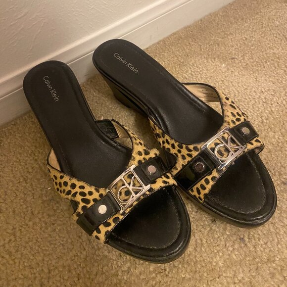 Calvin Klein Cheetah Sandal Wedge Heels (Y2K Inspired) - Sz 10 - Picture 1 of 1